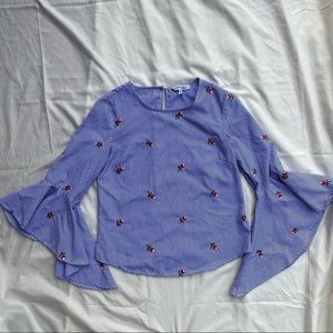 Kontrol Rose Embroidered Striped Bell Sleeve Top - Size L